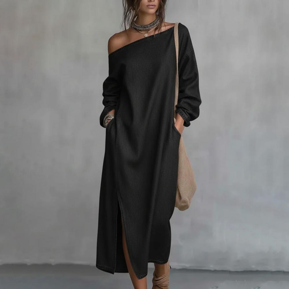 Linen Dress Wrap - Vestido largo de un solo hombro