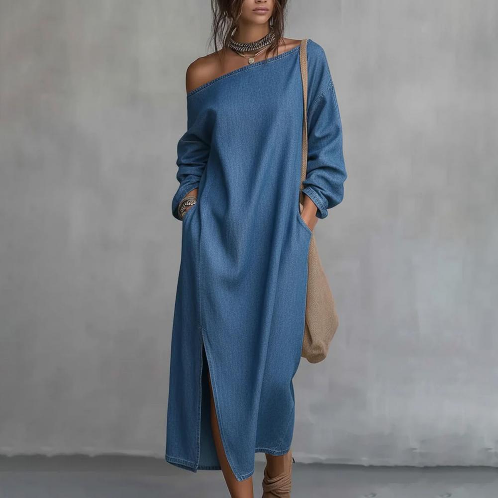 Vestido largo de un solo hombr - Linen Dress Wrap reseña y precio