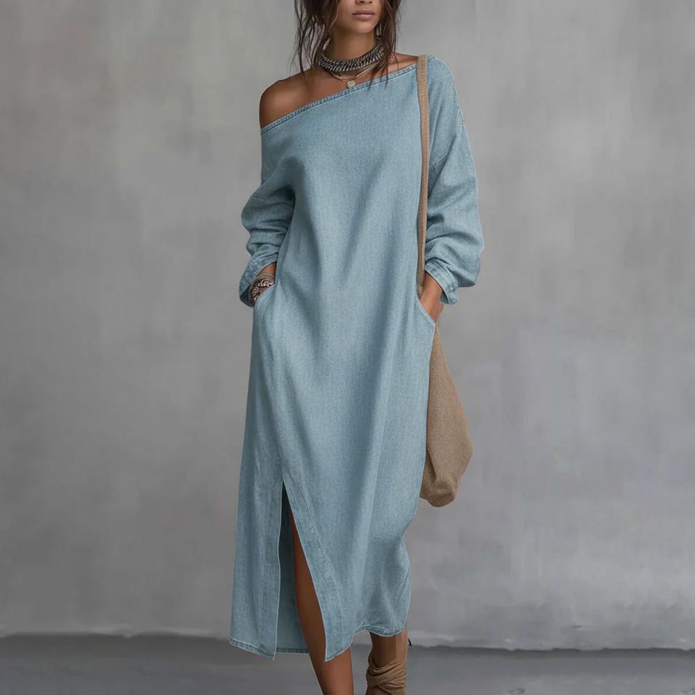 Vestido largo de un solo hombr - Linen Dress Wrap reseña y precio