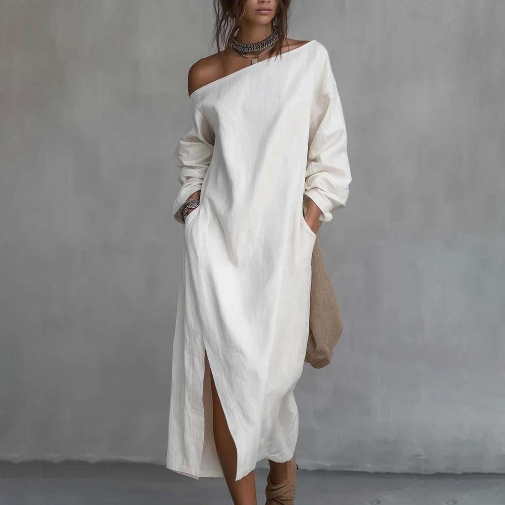 Vestido largo de un solo hombr - Linen Dress Wrap reseña y precio